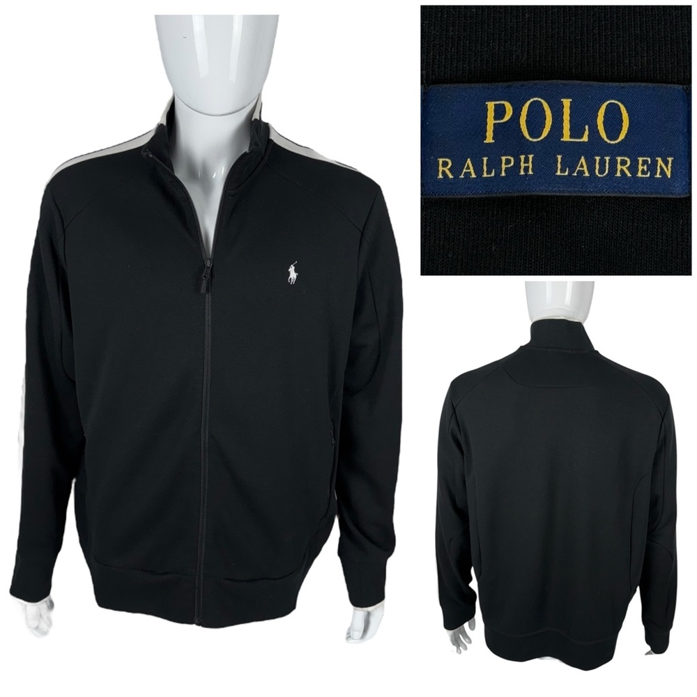 Polo Ralph Lauren Mens XL Jacket Knit Black White Embroidered Logo Cotton Casual